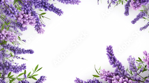 Frame of lavender branches isolated on white background for greeting card design