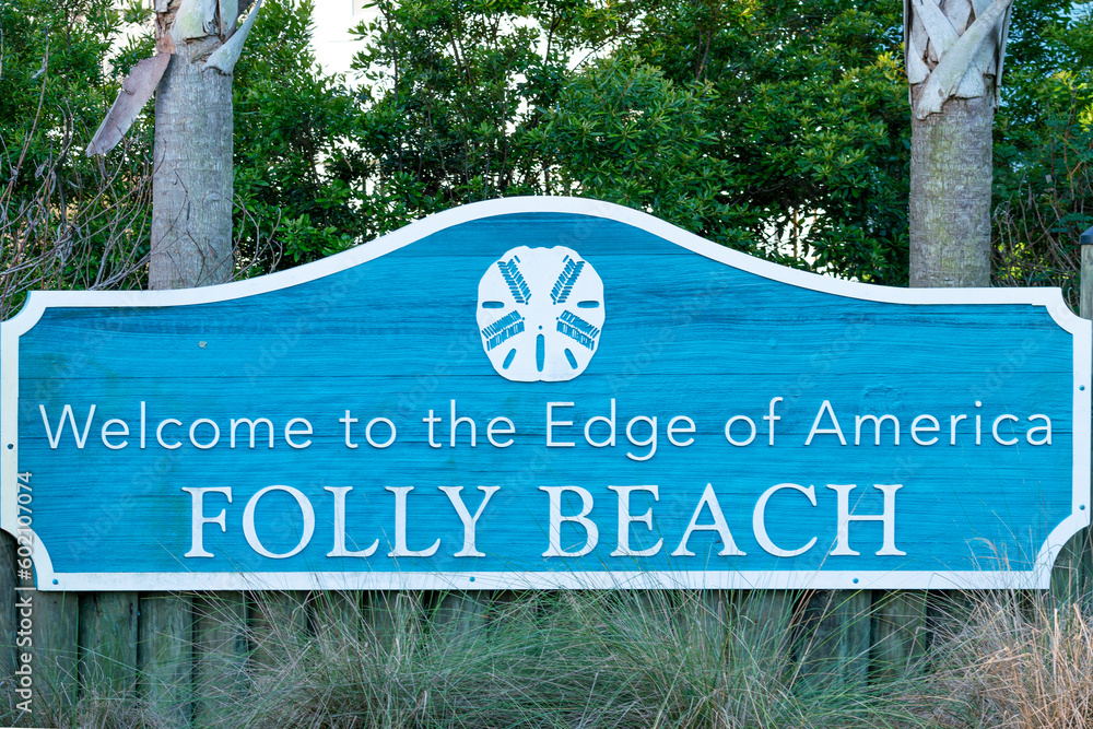 sign for Folly Beach located on Folly Island in Charleston