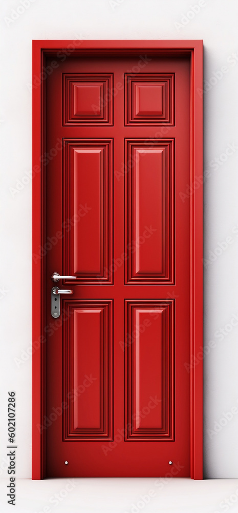 Vibrant red door standing out in isolation, generative Ai