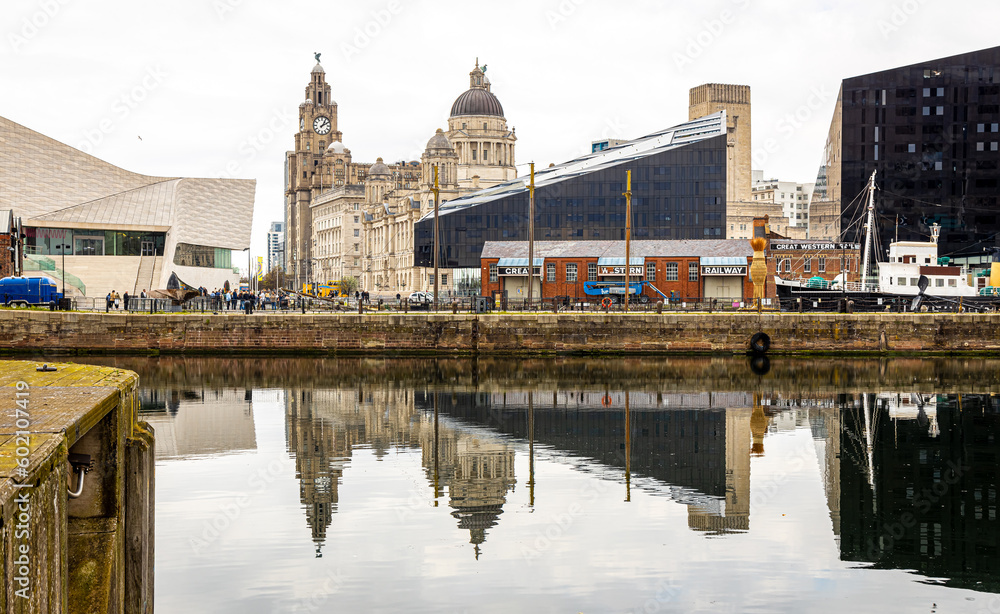 View of waterfront in Liverpool, a city and metropolitan borough in North West England