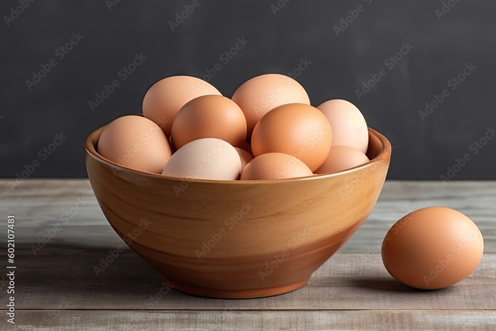 Fresh Eggs on Wooden Table - Healthy Breakfast Concept with Copy Space. Generative AI illustrations. Fresh Eggs on Wooden Table - Healthy Breakfast Concept with Copy Space. Generative AI illustrations.