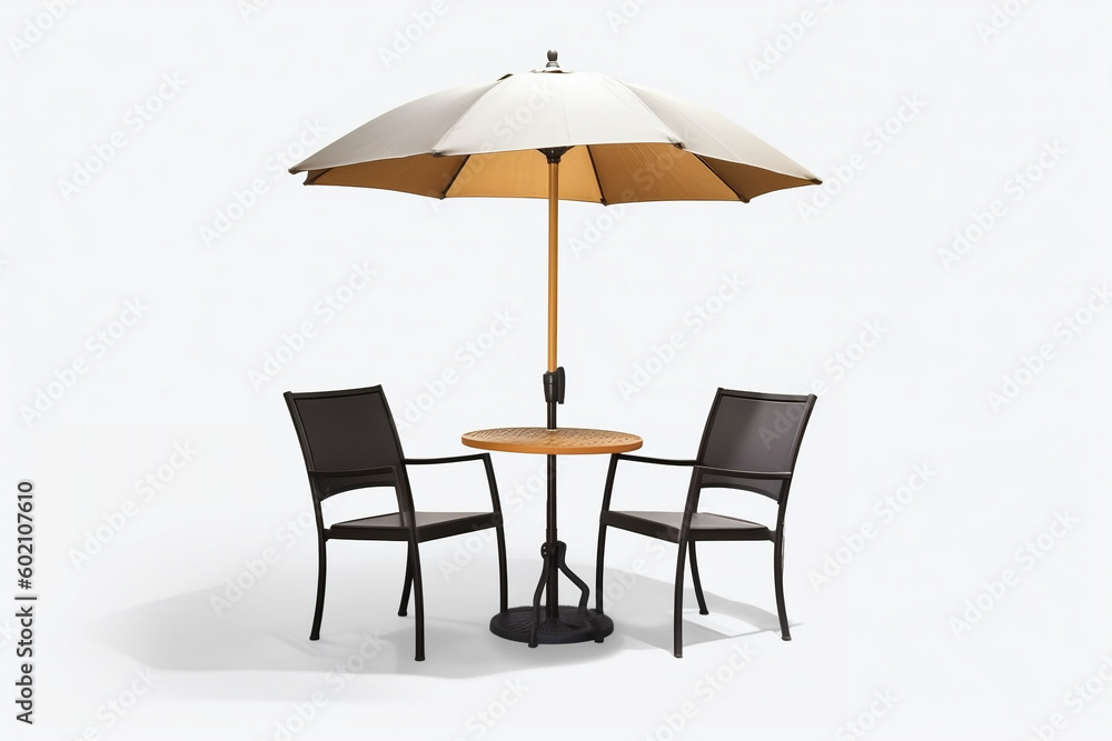 Charming cafe setup with parasol umbrella on white background, generative Ai Charming cafe setup with parasol umbrella on white background, generative Ai