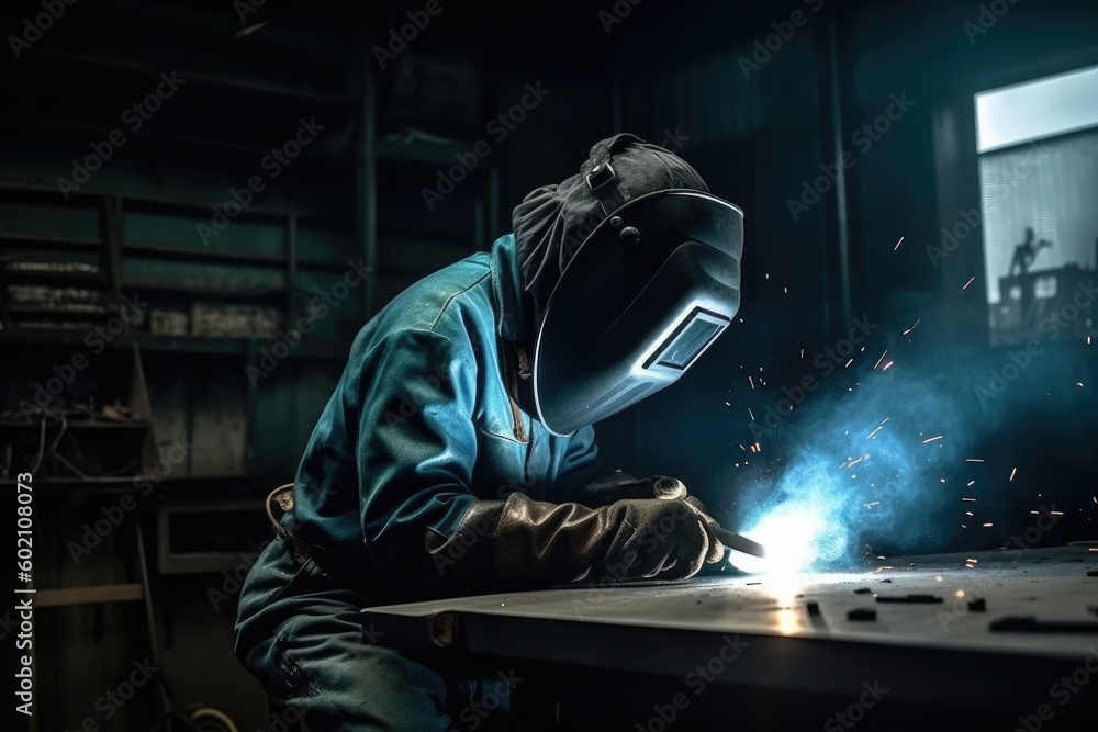 Welder worker welding with argon machine. Ai generative. Welder worker welding with argon machine. Ai generative.