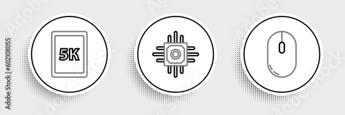 Set line Computer mouse, Tablet with text 5k and Processor icon. Vector