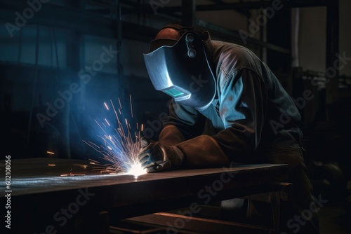 Welder worker welding with argon machine. Ai generative.