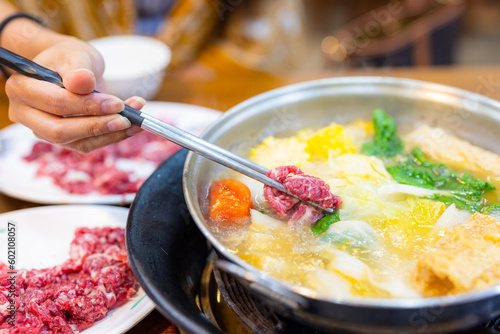 Slice of fresh raw beef hot pot in Taiwan