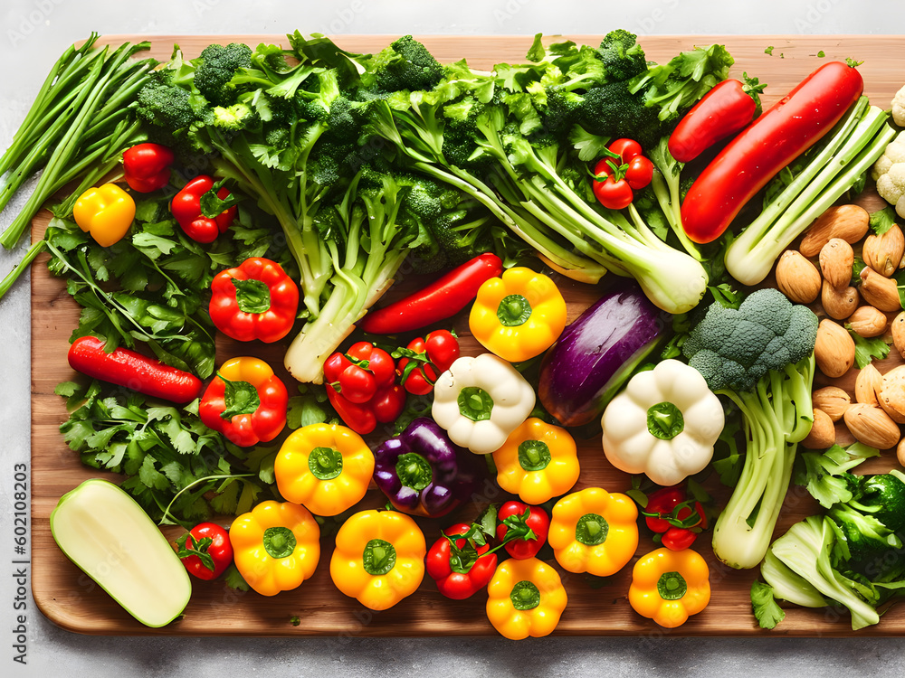 Background or frame image created by placing various vegetables 34
