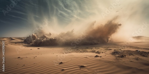 a substantial cloud of sand and dirt in the midst of a desert Generative AI photo