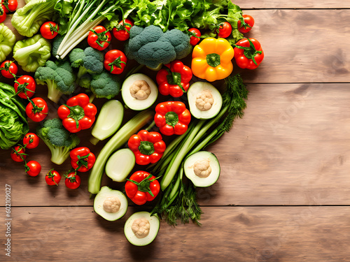 Background or frame image created by placing various vegetables 9