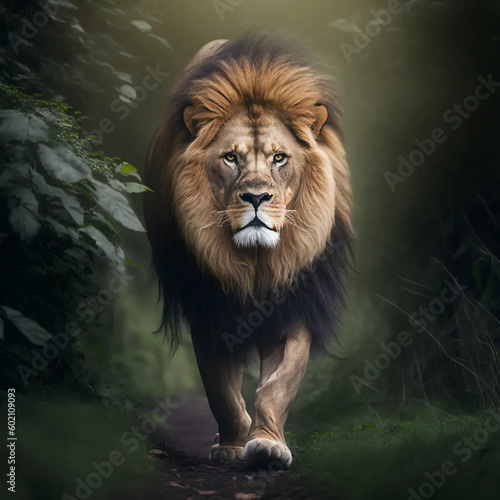 dramatic portrait of a majestic lion - generative ai image