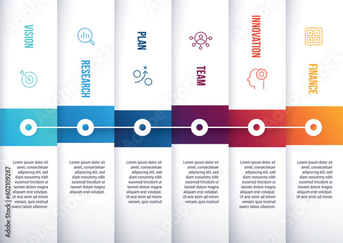 Timeline template 6 step of business process.
