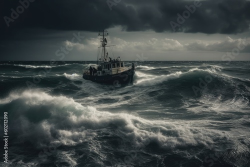A Captivating Image of a Stormy Sea with a Struggling Boat
