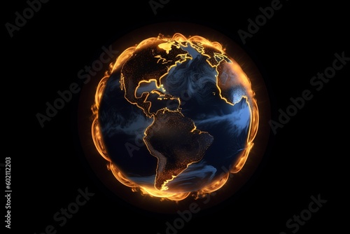 earth neon light in smoky black background