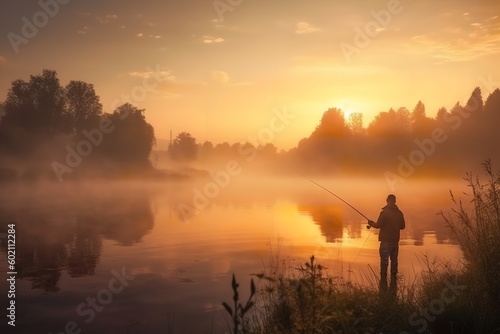 Fisherman with rod spinning reel on the river