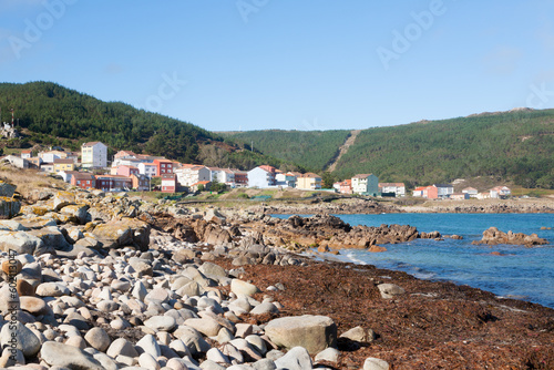 Camelle town view from the beach, Galicia, Spain