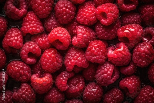 Top view on fresh raspberries. Ai generative.