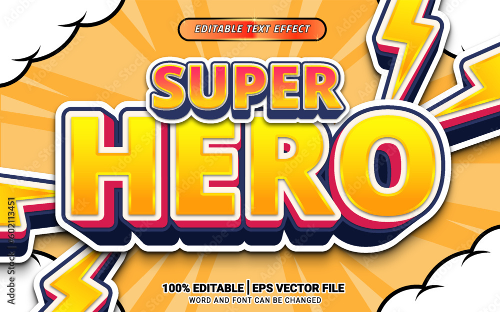 superhero orange 3d comics text effect editable template design