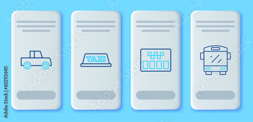 Set line Taxi car roof, Taximeter, Car and Bus icon. Vector