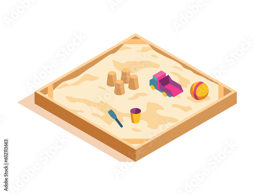 Isometric kids playground item. Isolated icon of play equipment for children, sandbox . Equipment element. Vector illustration
