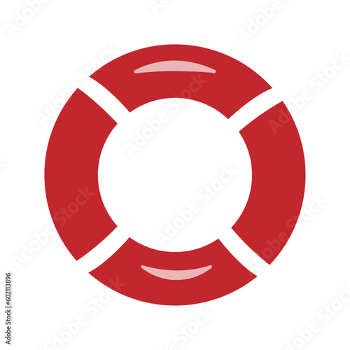 Red lifebuoy with white stripes, isolated, close-up, on a transparent and white background. Icon, element for design decoration. Vector illustration, image, graphic design.