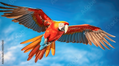 Colorful Scarlet Macaw. Generative AI © piai