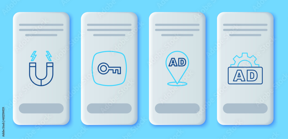 Set line Key, Advertising, Magnet and icon. Vector