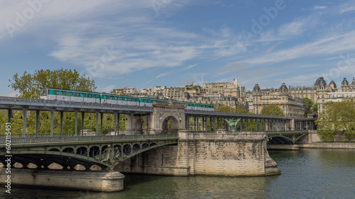 Pont Bir De Hakeim Bridge Paris France. Famous old bridge crossing the river Seine in Paris France © Chris