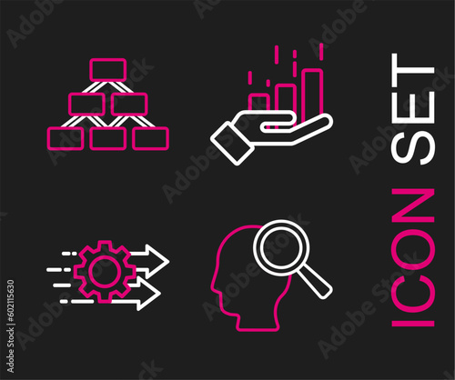 Set line Search people, Time management, Financial growth and Hierarchy organogram icon. Vector