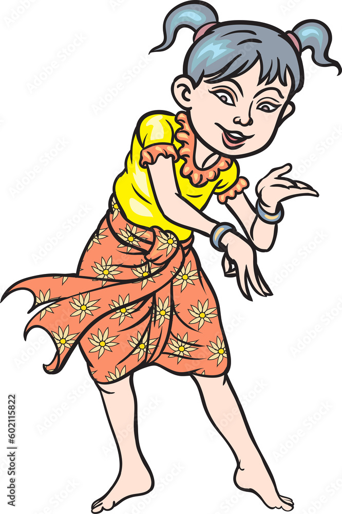 Thai traditional dance, Thai children, Thai cartoons. pop art retro hand drawn style design illustration. transparent background Thai traditional dance, Thai children, Thai cartoons. pop art retro hand drawn style design illustration. transparent background