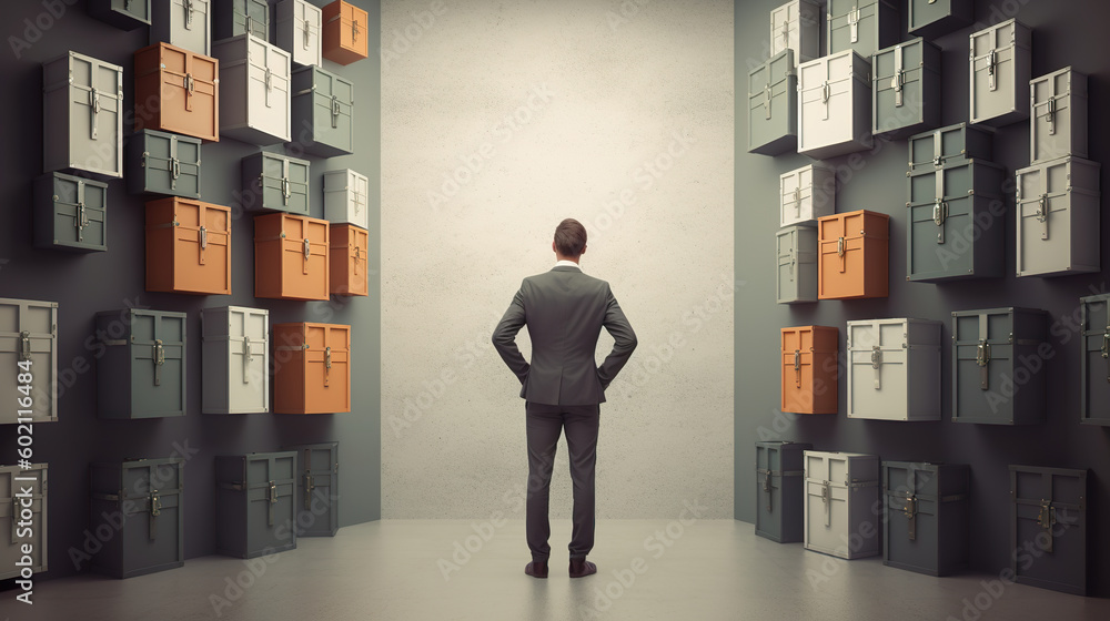Illustration of businessman choosing the right way. Choices of a businessman and difficult career concept. Find the road to business success. Realistic 3D illustration. Generative AI Illustration of businessman choosing the right way. Choices of a businessman and difficult career concept. Find the road to business success. Realistic 3D illustration. Generative AI