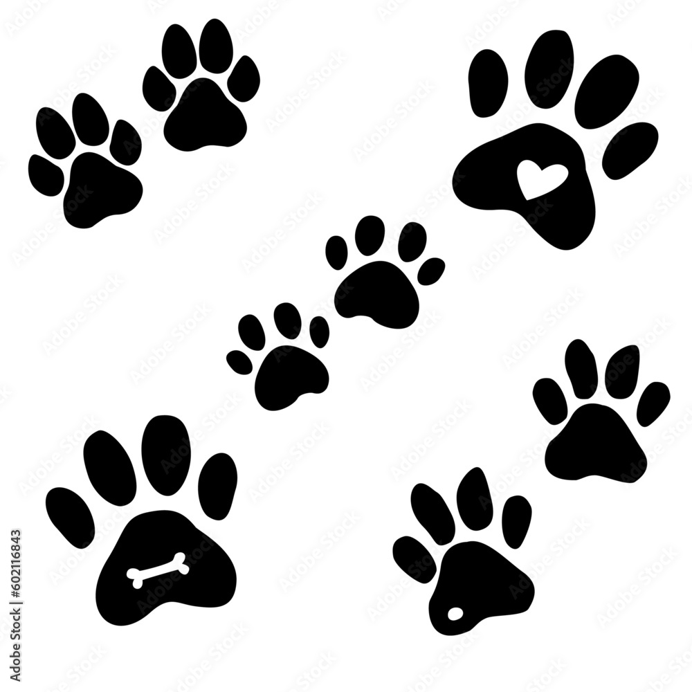 Fototapeta premium Paw print set , Dog paw prints, Collection of paw prints Vector set