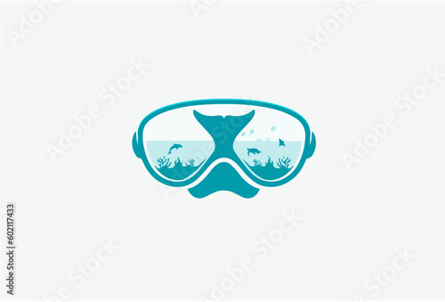 Diving goggles illustration, diving mask logo.
