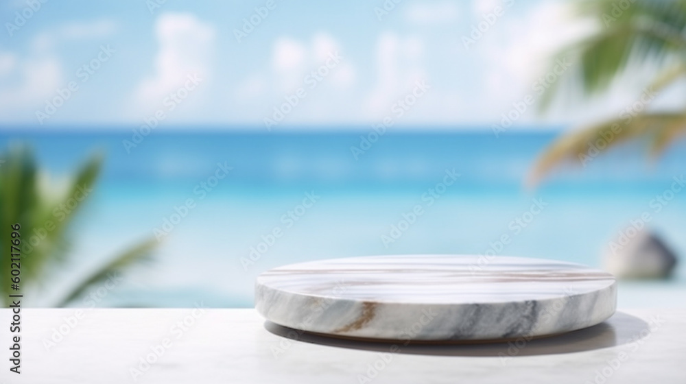 A marble table with a blue sky and a marble base A marble table with a blue sky and a marble base
