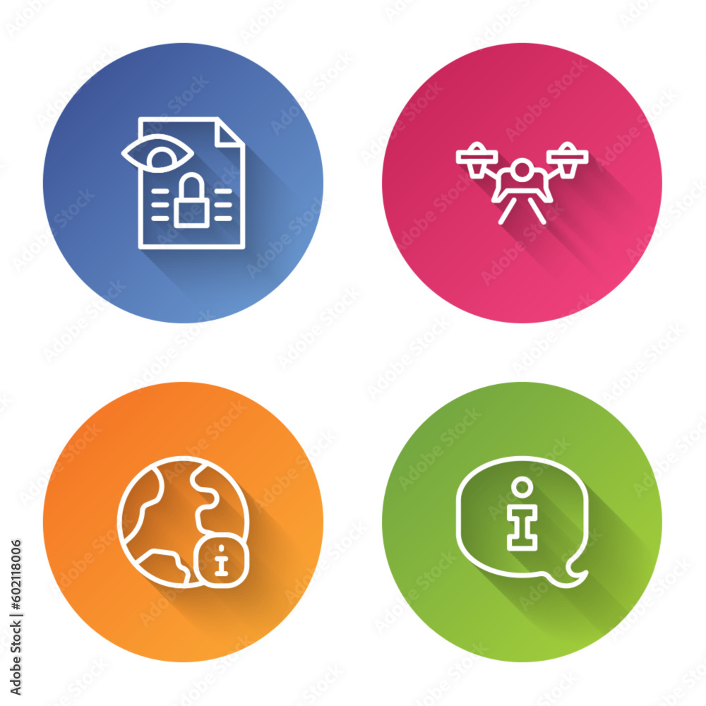 Set line Journalistic investigation, Drone, World news and Information. Color circle button. Vector Set line Journalistic investigation, Drone, World news and Information. Color circle button. Vector