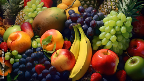Large variety of fresh fruits  background image  top view.