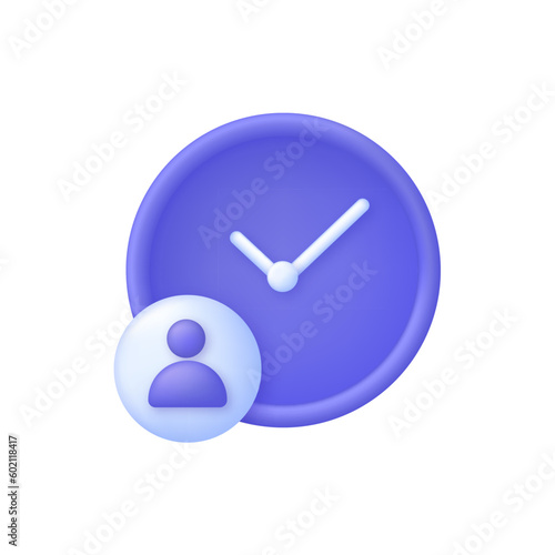 3D Waiting time icon isolated on white background. Human with clock symbol. Timing  day planning.