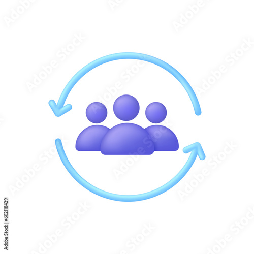 3D User staff rotation sign. Customer client returning, retention concept.
