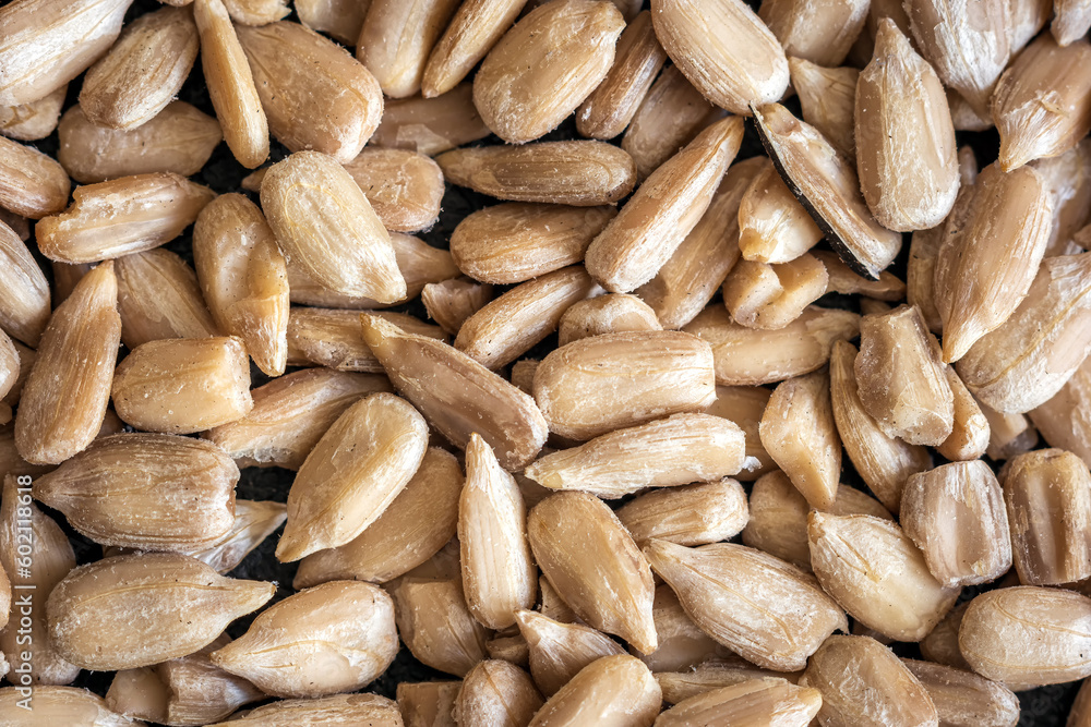 Peeled sunflower seeds background closeup Peeled sunflower seeds background closeup