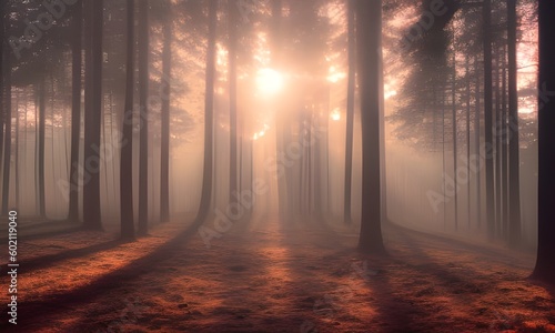 forest  mist  sun  morning  light - generative ai