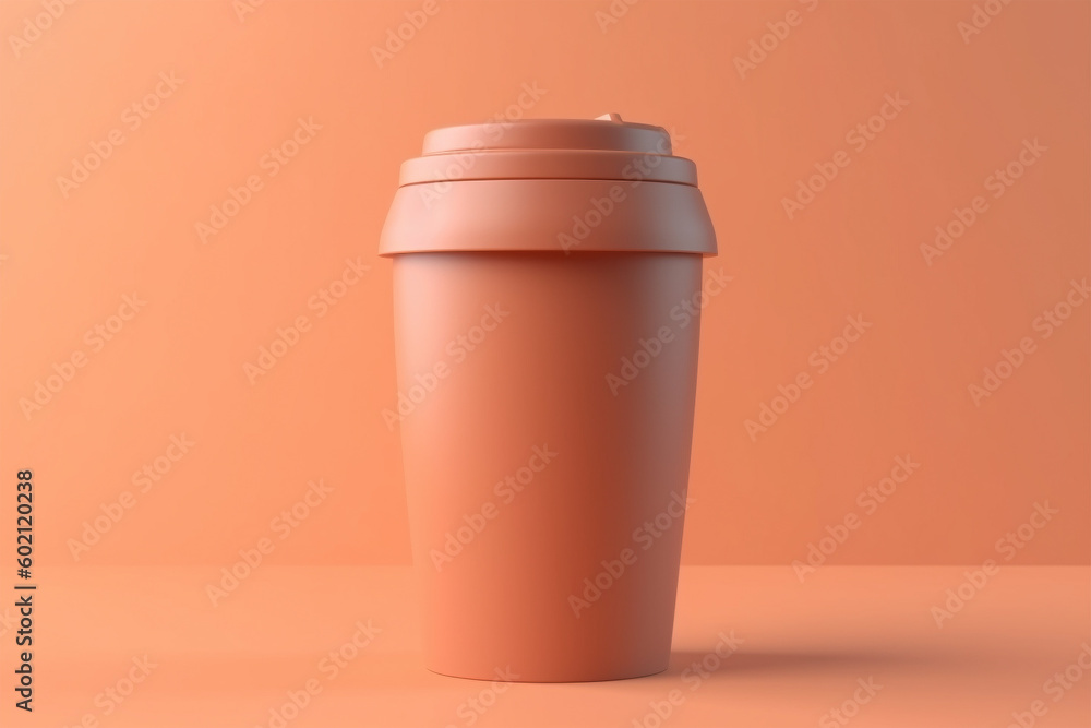 Simple orange takeout coffee cup. Generative AI illustration Simple orange takeout coffee cup. Generative AI illustration