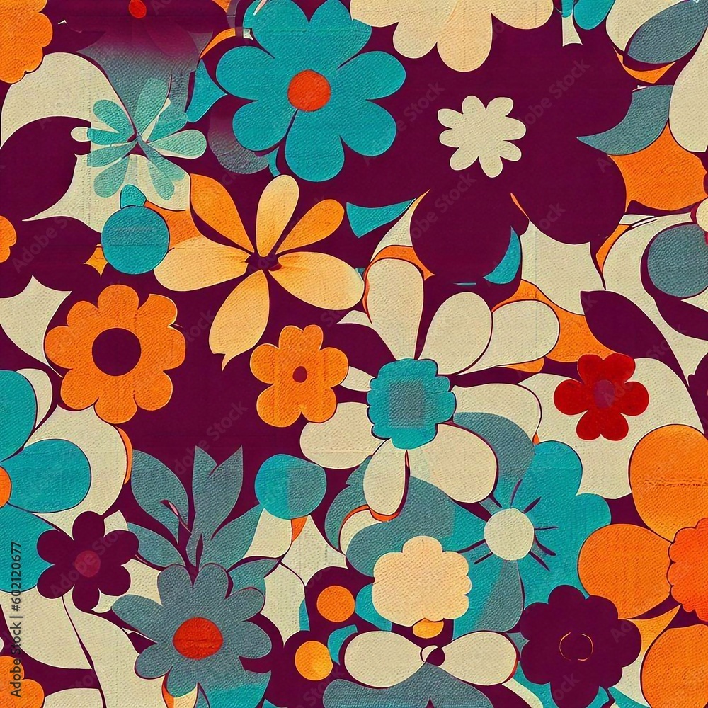 retro-inspired pattern with bold floral motifs