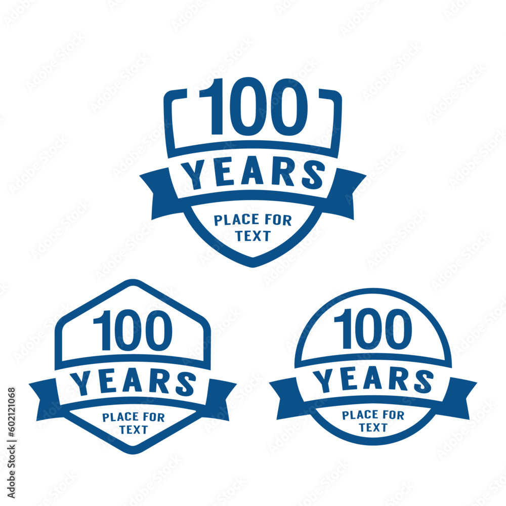 100 years anniversary celebration logotype. 100th anniversary logo collection. Set of anniversary design template. Vector illustration.