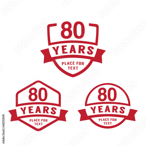 80 years anniversary celebration logotype. 80th anniversary logo collection. Set of anniversary design template. Vector illustration.