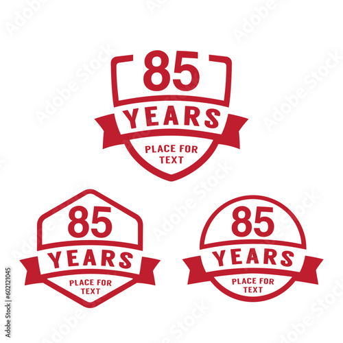 85 years anniversary celebration logotype. 85th anniversary logo collection. Set of anniversary design template. Vector illustration.
