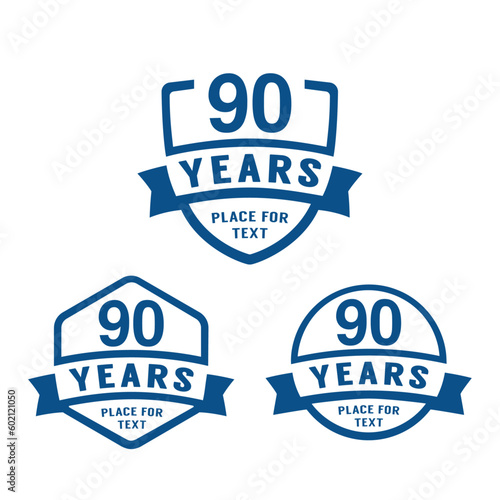 90 years anniversary celebration logotype. 90th anniversary logo collection. Set of anniversary design template. Vector illustration.