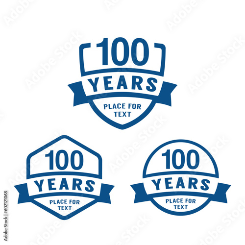 100 years anniversary celebration logotype. 100th anniversary logo collection. Set of anniversary design template. Vector illustration.