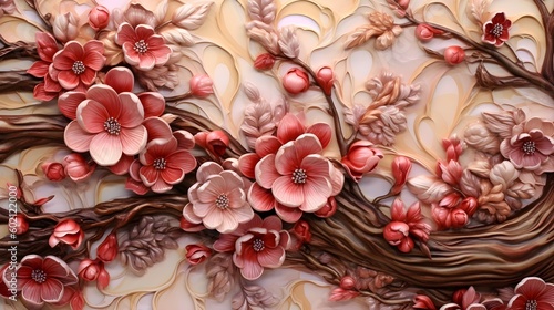 Paneled painting japan flowers 3D Wallpaper UHD 8K V3
