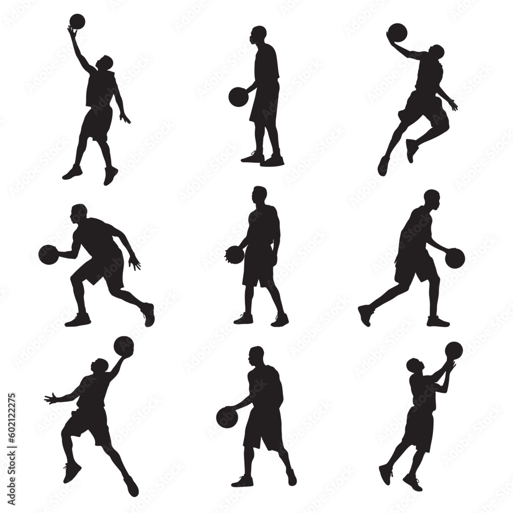 silhouettes of basketball players - vector illustration silhouettes of basketball players - vector illustration