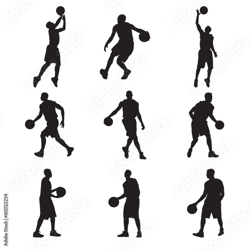 silhouettes of basketball players - vector illustration