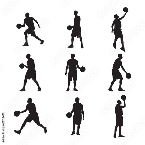 silhouettes of basketball players - vector illustration